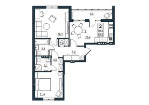 2-к квартира, вторичка, 65м2, 7/10 этаж