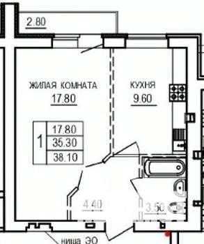 1-к квартира, вторичка, 38м2, 10/10 этаж
