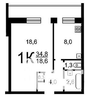 1-к квартира, вторичка, 33м2, 4/9 этаж