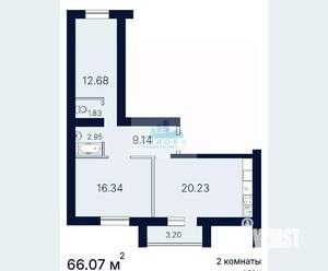 2-к квартира, вторичка, 66м2, 1/10 этаж