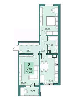 2-к квартира, вторичка, 64м2, 14/24 этаж