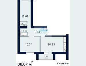 2-к квартира, вторичка, 66м2, 1/10 этаж