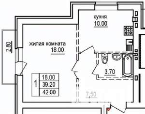 1-к квартира, строящийся дом, 42м2, 6/10 этаж