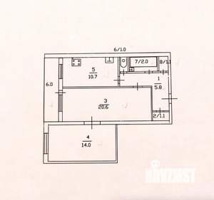 2-к квартира, вторичка, 60м2, 9/9 этаж
