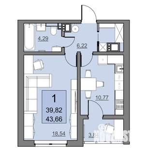 1-к квартира, вторичка, 40м2, 4/24 этаж