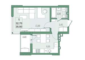 1-к квартира, вторичка, 33м2, 22/22 этаж
