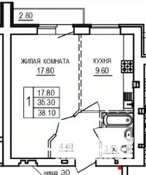 1-к квартира, вторичка, 38м2, 7/10 этаж