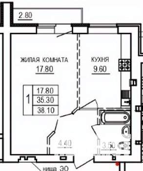 1-к квартира, строящийся дом, 38м2, 9/10 этаж