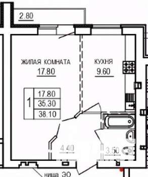 1-к квартира, вторичка, 38м2, 7/10 этаж