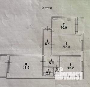 3-к квартира, вторичка, 74м2, 9/10 этаж