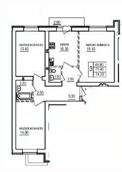 3-к квартира, строящийся дом, 74м2, 4/10 этаж