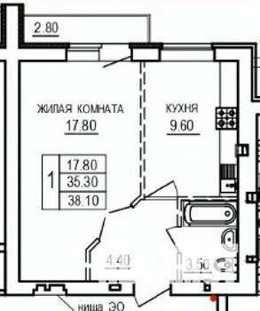 1-к квартира, строящийся дом, 38м2, 9/10 этаж