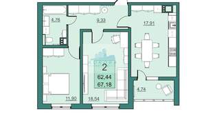 2-к квартира, вторичка, 67м2, 13/24 этаж