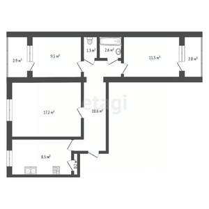 3-к квартира, вторичка, 61м2, 1/9 этаж