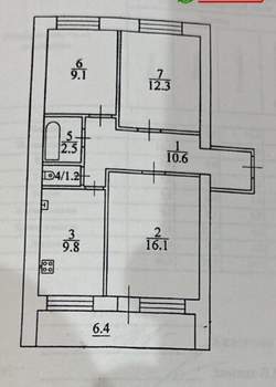 3-к квартира, вторичка, 64м2, 6/9 этаж