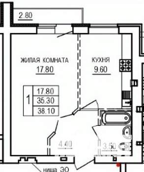 1-к квартира, вторичка, 38м2, 10/10 этаж