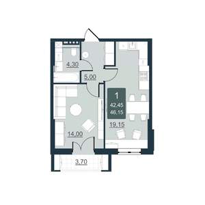 1-к квартира, вторичка, 42м2, 6/10 этаж