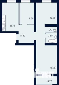 2-к квартира, строящийся дом, 69м2, 3/4 этаж