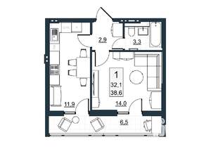 1-к квартира, вторичка, 32м2, 9/10 этаж