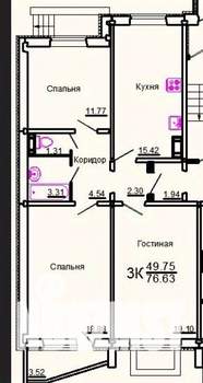 3-к квартира, вторичка, 77м2, 1/6 этаж