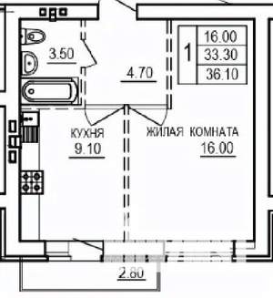 1-к квартира, строящийся дом, 36м2, 10/10 этаж
