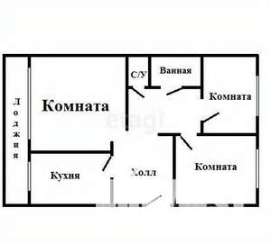 3-к квартира, вторичка, 58м2, 1/2 этаж