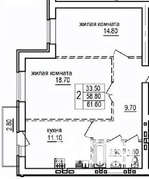 2-к квартира, вторичка, 62м2, 6/10 этаж