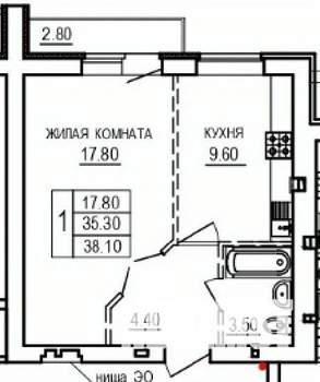 1-к квартира, вторичка, 38м2, 8/10 этаж
