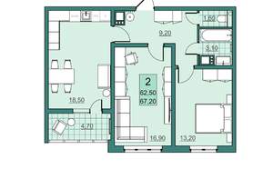 2-к квартира, вторичка, 63м2, 6/24 этаж