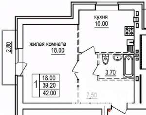 1-к квартира, строящийся дом, 42м2, 9/10 этаж