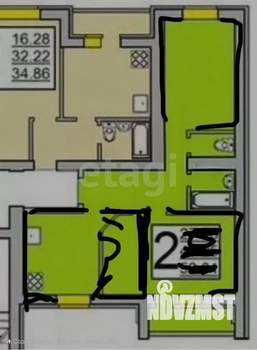 2-к квартира, вторичка, 56м2, 8/10 этаж
