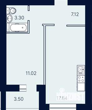 1-к квартира, строящийся дом, 43м2, 2/10 этаж