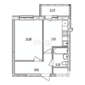 1-к квартира, вторичка, 37м2, 6/10 этаж