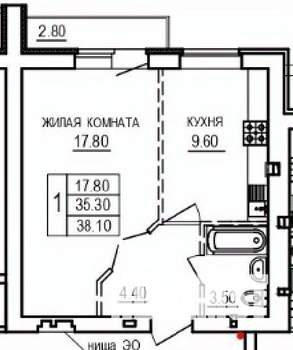 1-к квартира, строящийся дом, 38м2, 9/10 этаж
