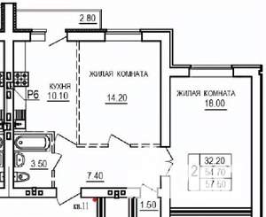 2-к квартира, строящийся дом, 58м2, 9/10 этаж