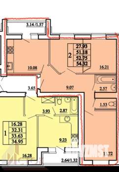 2-к квартира, вторичка, 51м2, 1/10 этаж