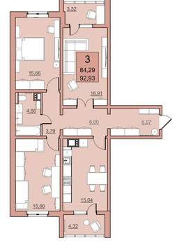 3-к квартира, вторичка, 84м2, 6/19 этаж