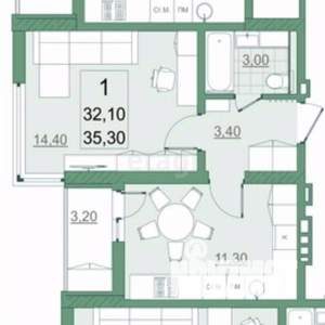 1-к квартира, вторичка, 32м2, 10/22 этаж