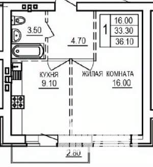 1-к квартира, строящийся дом, 36м2, 9/10 этаж