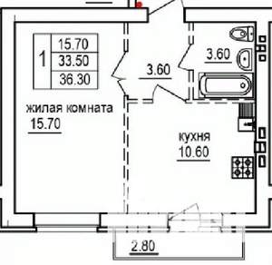 1-к квартира, вторичка, 36м2, 9/10 этаж