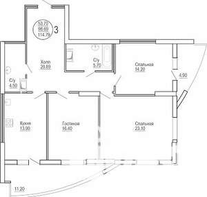 3-к квартира, вторичка, 116м2, 8/25 этаж