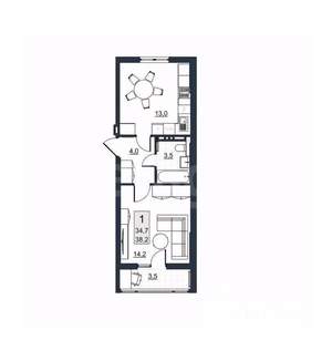 1-к квартира, вторичка, 35м2, 2/10 этаж
