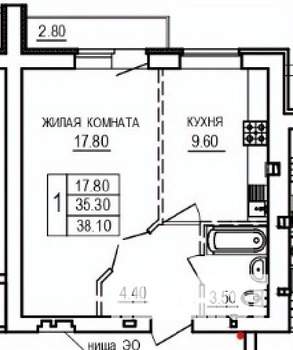 1-к квартира, строящийся дом, 38м2, 10/10 этаж