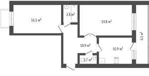 2-к квартира, вторичка, 61м2, 3/12 этаж