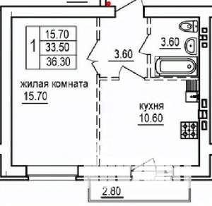 1-к квартира, строящийся дом, 36м2, 10/10 этаж