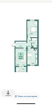 2-к квартира, вторичка, 64м2, 2/22 этаж