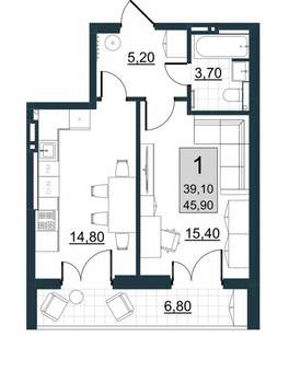 1-к квартира, вторичка, 39м2, 5/10 этаж