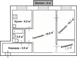 2-к квартира, вторичка, 42м2, 4/5 этаж