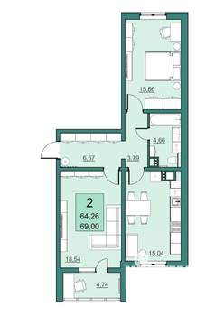 2-к квартира, вторичка, 64м2, 14/24 этаж