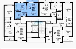 1-к квартира, вторичка, 45м2, 1/15 этаж